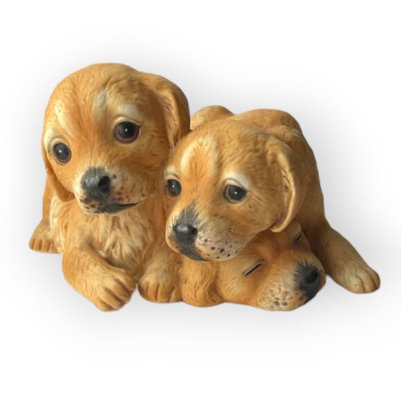 Vintage Masterpiece Porcelain 3 Golden Retriever pups by Homco 1987 - Picture 1 of 4